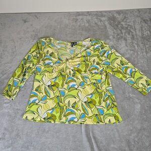 Mix It Shirt Top Womens 1X Multi-Color V-Neck 3/4 Pullover Casual Grandmacore